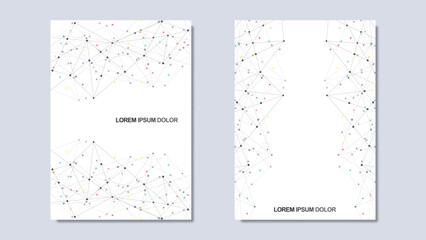 Vector illustration of minimalist design with connecting the dots and lines. Abstract geometric background of science and technology concept. Template for cover brochure, layout, flyer, book, banner