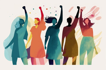 Fototapeta na wymiar Illustration de femmes levant le point en l'air pour le 8 mars, journée des droits de la femme - illustration ia