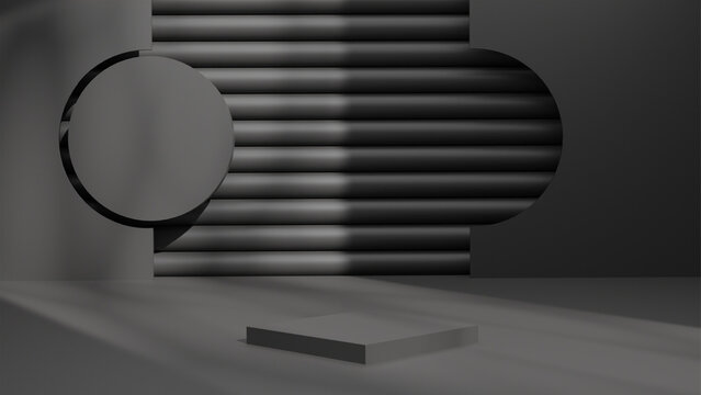 Dark space black doop podium product display Realistic 3d illustration