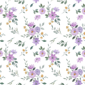 Watercolor purple floral seamless pattern