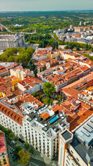 Fototapeta na wymiar Madrid, Spain. Aerial view of city center. Buildings and main landmarks on a sunny day