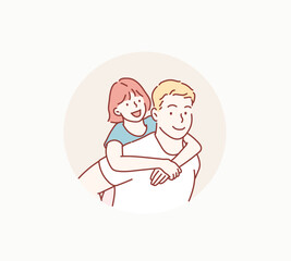 We like spending time together! girl on the shoulders of his father. Hand drawn style vector design illustrations.