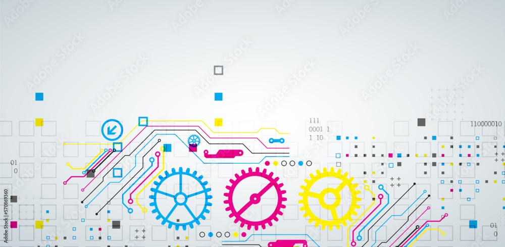 Wall mural abstract technological background with various elements. cmyk concept. vector
