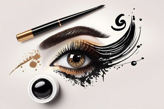 eye liner makeup with white background created using AI Generative Technology