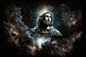 Naklejka na ściany i meble Jesus in the Dark of Night Among the Stars Generative AI