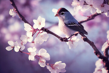 Fototapeta premium robin on branch in the spring, Generative AI Art Illustration 03