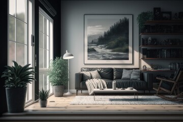 Interior of a living room, minimal design, light and spacious, modern apartment