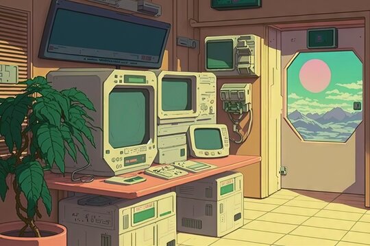 80's scifi anime environment, retro futuristic wallpaper