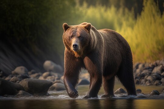 Moraine Creek, Katmai National Park and Preserve, Alaska, home to brown bears (Ursus arctos horribilis). Generative AI