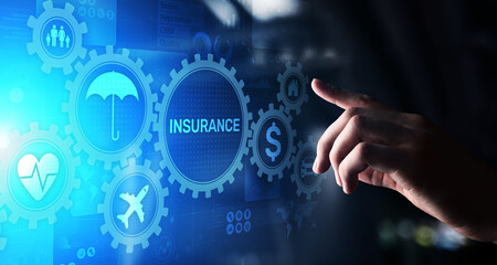 Insurance, health family car money travel Insurtech concept on virtual screen.