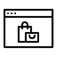 Online shop in outline icon. Browser window with shopping bag