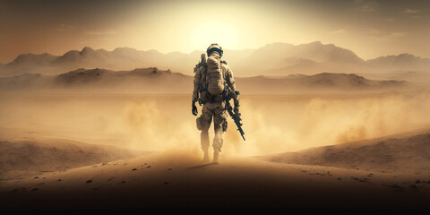 Desert Defender: Military Marine in a Dynamic Desert Scene