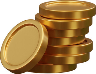 Stack of gold coin currency market financial or investment money banking treasure wealth cash and golden dollar pile economy with business earnings profit sign. 3D render