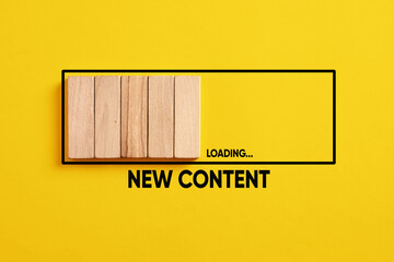 Uploading, downloading or updating new content concept. New content loading progress bar on yellow...