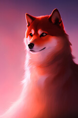 Naklejka premium An extremely furry fox looking at the horizon, furry art, dramatic lighting. Created with Generative AI technology