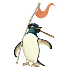 Illustration of funny penguins isolated on white background. High quality illustration