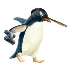 Illustration of funny penguins isolated on white background. High quality illustration