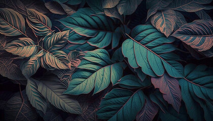 Fototapeta premium Abstract green leaf texture, nature background, tropical leaf, generative AI
