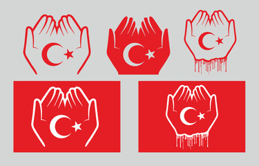 Symbolic praying hands for Turkey's national mourning due to the earthquake. Pray for the Türkiye concept.