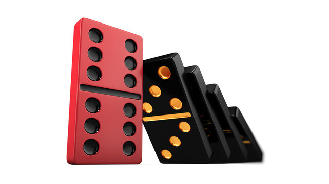 Red and black domino dice isolated on a white background. Two sixes. The concept of a leader. 3D rendering. Illustration