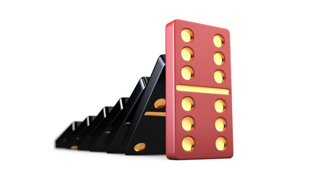 Red And Black Domino Dice On A White Background. Two Sixes. The Concept Of A Leader. 3D Rendering. Illustration