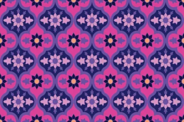 Foto op Canvas Abstract line shapes floral geometric motif continuous basic pattern background. Oriental style damask modern floral tile, textile motif © Niyaska