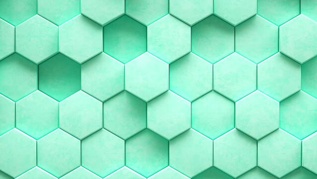 Abstract background of pulsing blue hexagons in wall. 3d loop
