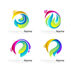 Set peacock logo and 3d colorful icons, bird logos