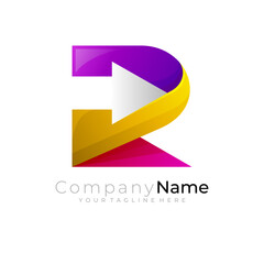 Letter R logo and arrow design combination, colorful