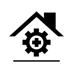 emergency hospital, house with cogwheel and medical cross icon vector