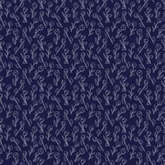 Seamless pattern with 4 flower abstract on a dark blue background. Cartoon color vector illustration.
