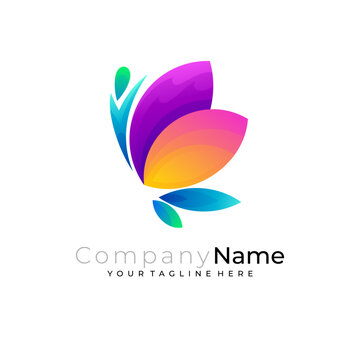 Butterfly logo and colorful design template, 3d