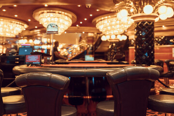 Fototapeta na wymiar interior of elite luxury vip casino with poker tables