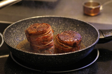 Deer rolls - preparing recipe in a pan