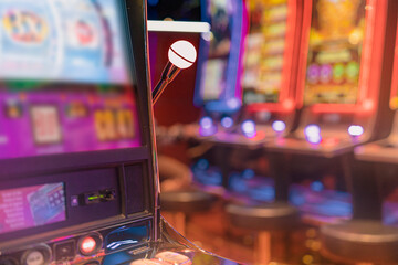 close up background of slot machine in casino club entertainment  leisure concept