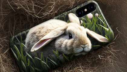 cell phone cover on which is depicted a rabbit