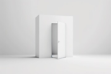 Open white door over white background. Monochrome 3D render. Generative AI Illustration