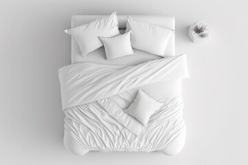 Top view of minimalist white bedroom. Generative AI Illustration