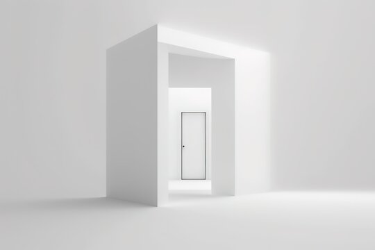 White door over white background, 3D perspective effect. Generative AI Illustration