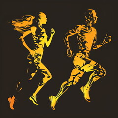 Obraz premium set of running men and women, silhouettes, vector, Made by AI,Artificial intelligence