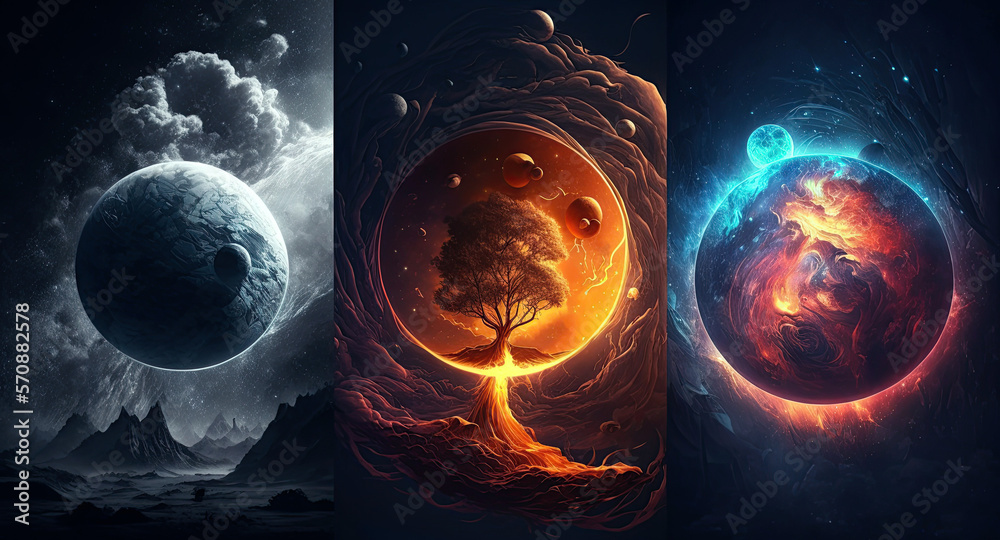 Canvas Prints colorful outer space with constellations, galaxies, planets and nebulae. generative ai