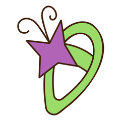 Cute doodle barrette with butterfly antennae from the collection of girly stickers. Cartoon vector color illustration.