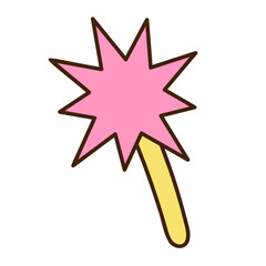 Cute doodle star shape magic wand from the collection of girly stickers. Cartoon vector color illustration.