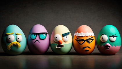 colorful easter eggs with funny faces