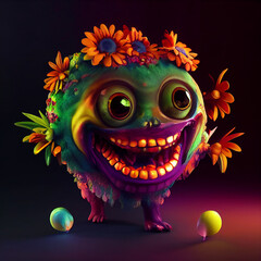colorful flower monster  smile 