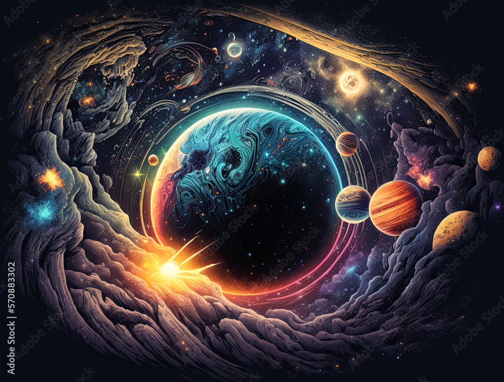 Canvas Prints colorful outer space with constellations, galaxies, planets and nebulae. generative ai