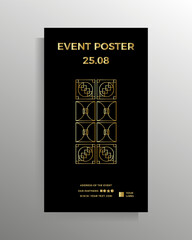 Cover for banner, flyer, poster, brochure, booklet, book. Vector geometric design template. Color black with gold. The format is elongated vertical.