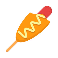 Bite Corn dog or Sausage in the dough icon. Flat style illustration.