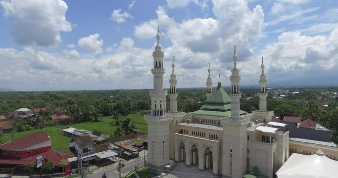 Aerial of Suciati mosque islamic center in Sleman Indonesia