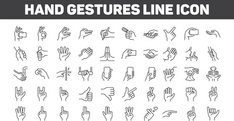 Hand gestures line icon set
